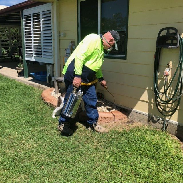 Pest Control Technician Spraying Pesticide Outdoors - Residential & Commercial Pest Control in Mackay, QLD