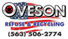 Logo for Oveson Refuse & Recycling, with an American flag background and phone number.