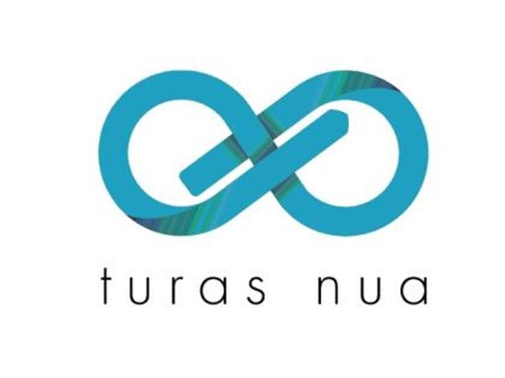 Blue infinity symbol with a shaded green and blue stripe, 