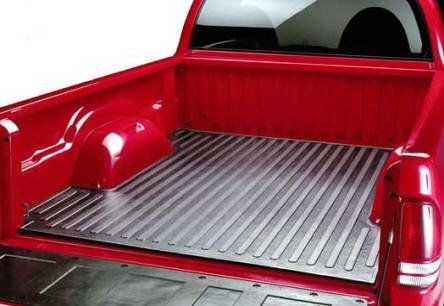 a red pickup truck with a custom fit black truck bed liner