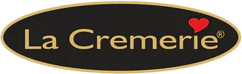 Logo per La Cremerie: un ovale nero con testo dorato, un cuore rosso e un bordo dorato.