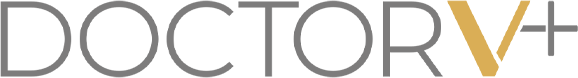 Logo DOCTOR V+ con testo grigio e 