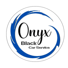 The logo for onyx black car service is a blue circle on a white background.