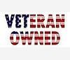 "Veteran Owned" text with American flag stripes filling the letters.