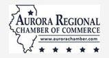 Aurora Regional Chamber of Commerce logo: Illinois outline, text, and website URL with 5 stars below.