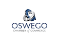 Logo for Oswego Chamber of Commerce. White background, blue and silver intertwined design, "OSWEGO Chamber of Commerce" text.
