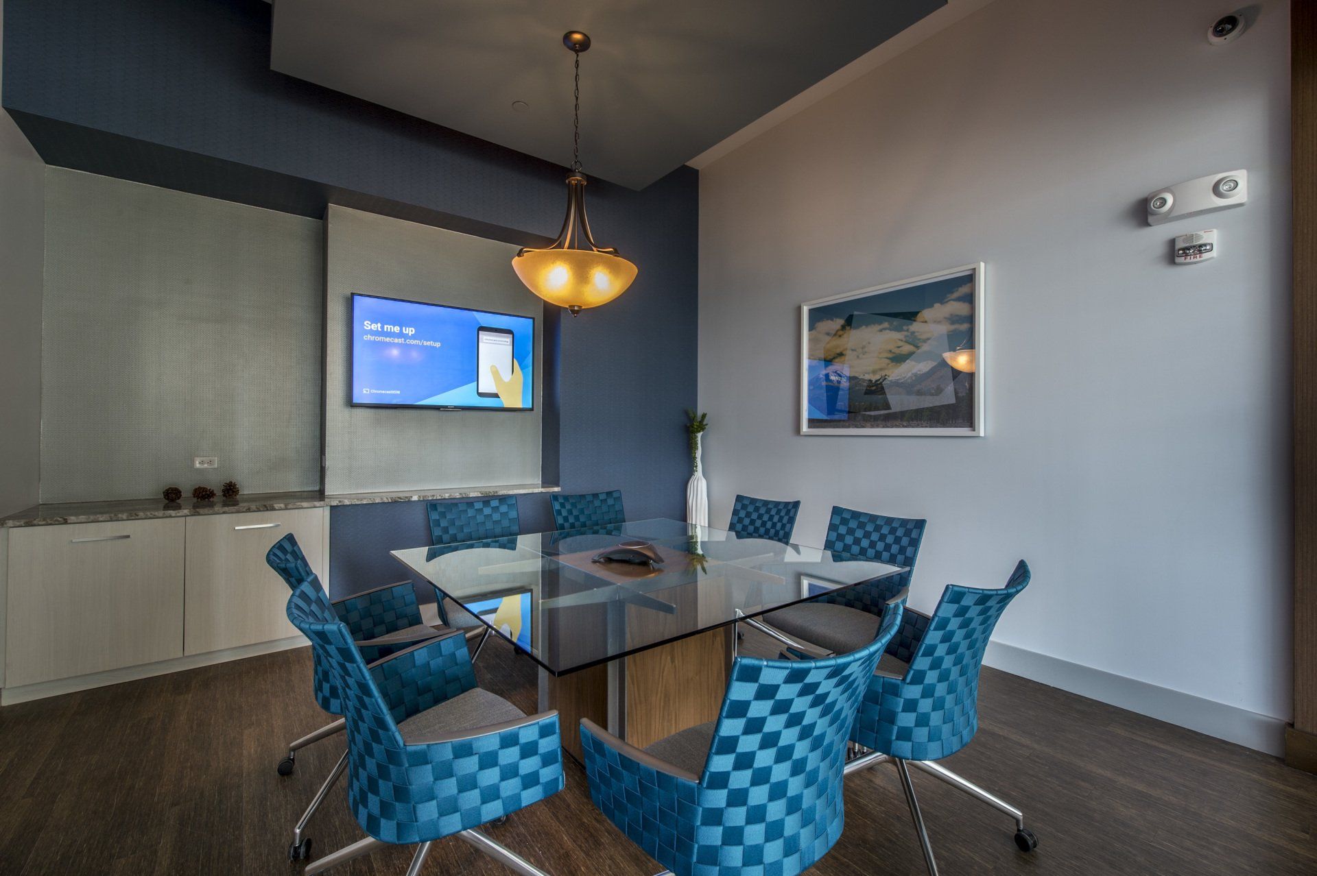 blue apartment dining room