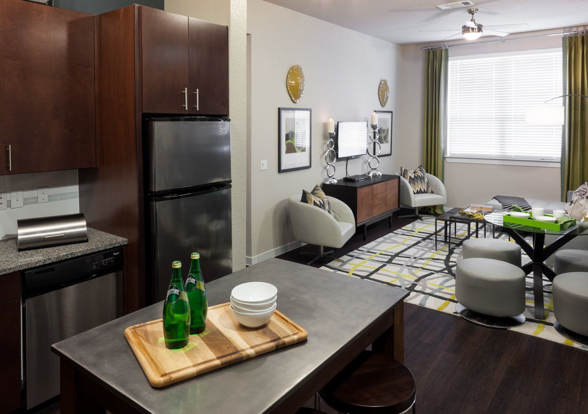 kitchen and living room