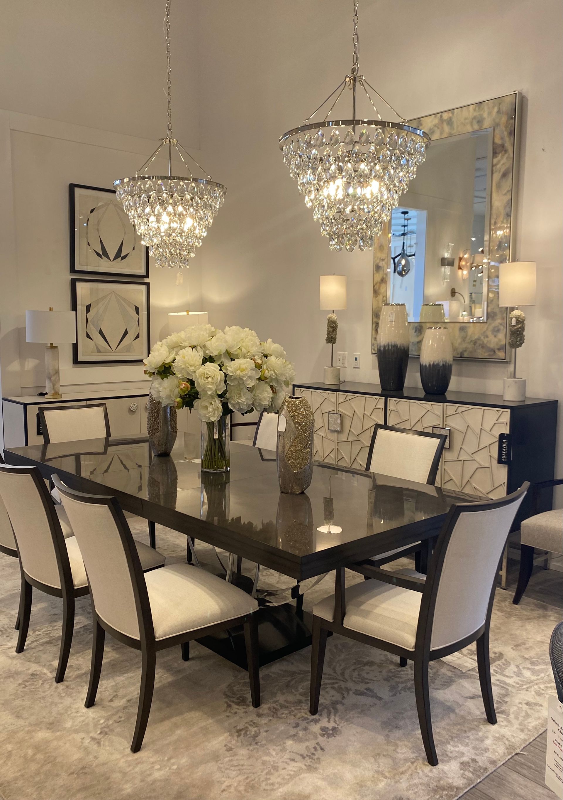 Crystals Chandelier over the Dining Table - Ridgefield, Connecticut - Lions Paw Interior
