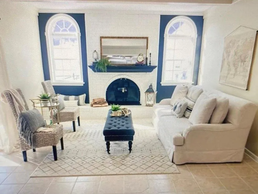 White and Blue Theme Living Room | Ridgefield, Connecticut | Lions Paw Interior