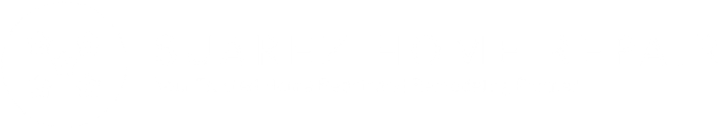 A blue and white logo for suarez home repair