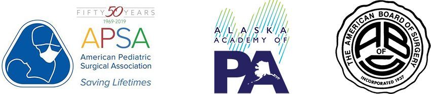 Logos for APSA, Alaska Academy of PA, and American Board of Surgery.