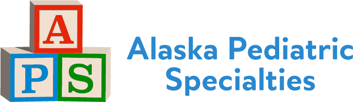 Logo of Alaska Pediatric Specialties with stacked ABC blocks.