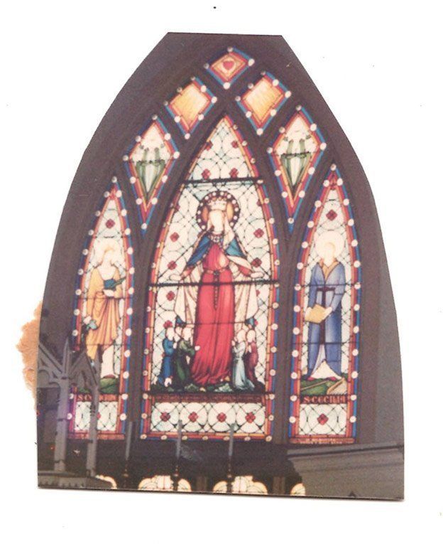 intricate leadlight design window in a church