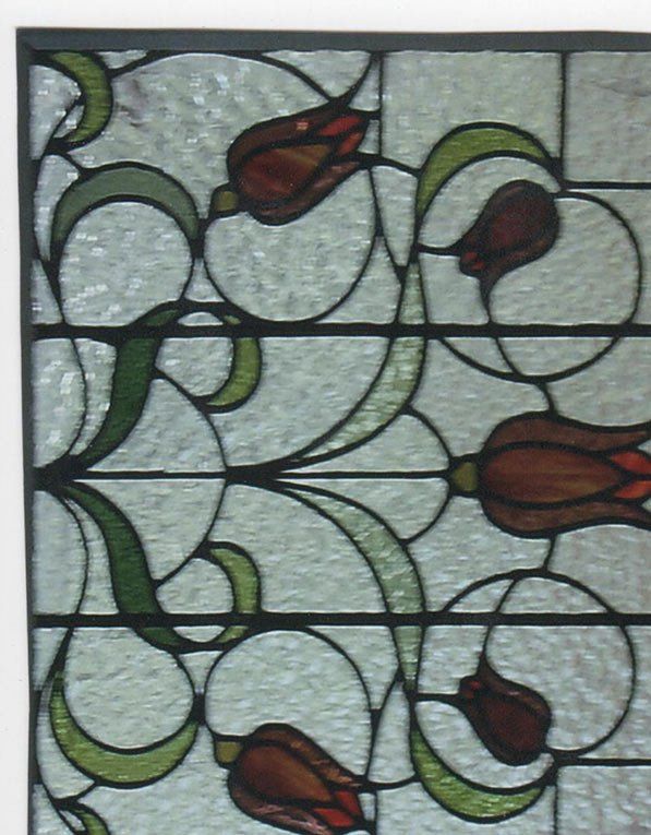 leadlight design with red roses and green vines