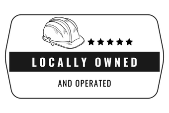 A black and white logo that says `` locally owned and operated '' with a hard hat.