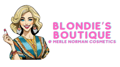 The logo for blondie 's boutique shows a woman holding a lipstick.