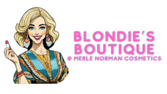 The logo for blondie 's boutique shows a woman holding a lipstick.