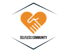 A logo for a selfless community with a hand in the shape of a heart.