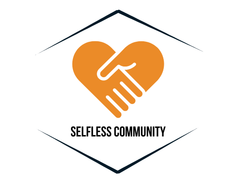 A logo for a selfless community with a hand in the shape of a heart.
