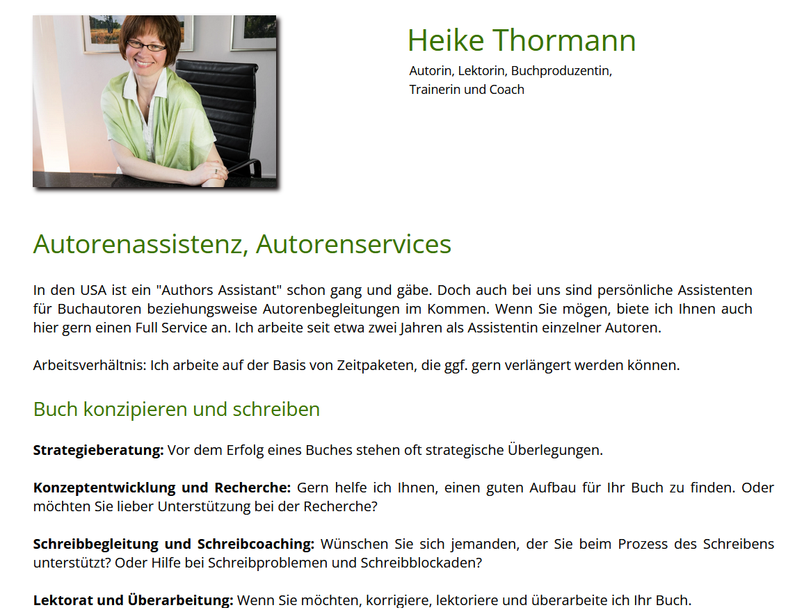 Heike Thormann - Autorenassistenz, Buchassistenz, persönliche Assistenz, persönliche Assistentin, Authors Assistant, Autorenbegleitung