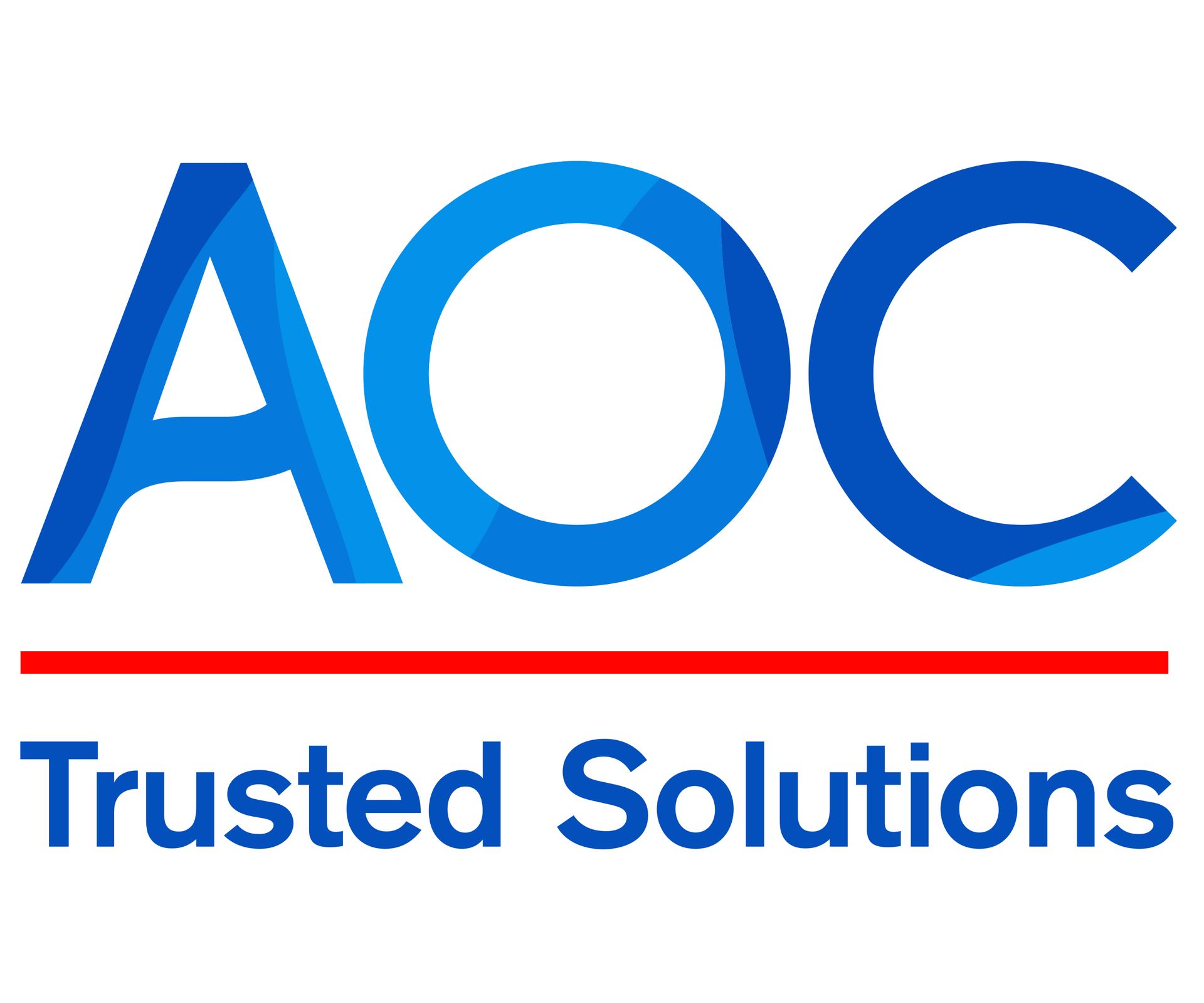 Le logo d'aoc trusted solutions est bleu et rouge.