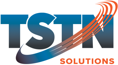 Un logo bleu et orange pour tstn solutions
