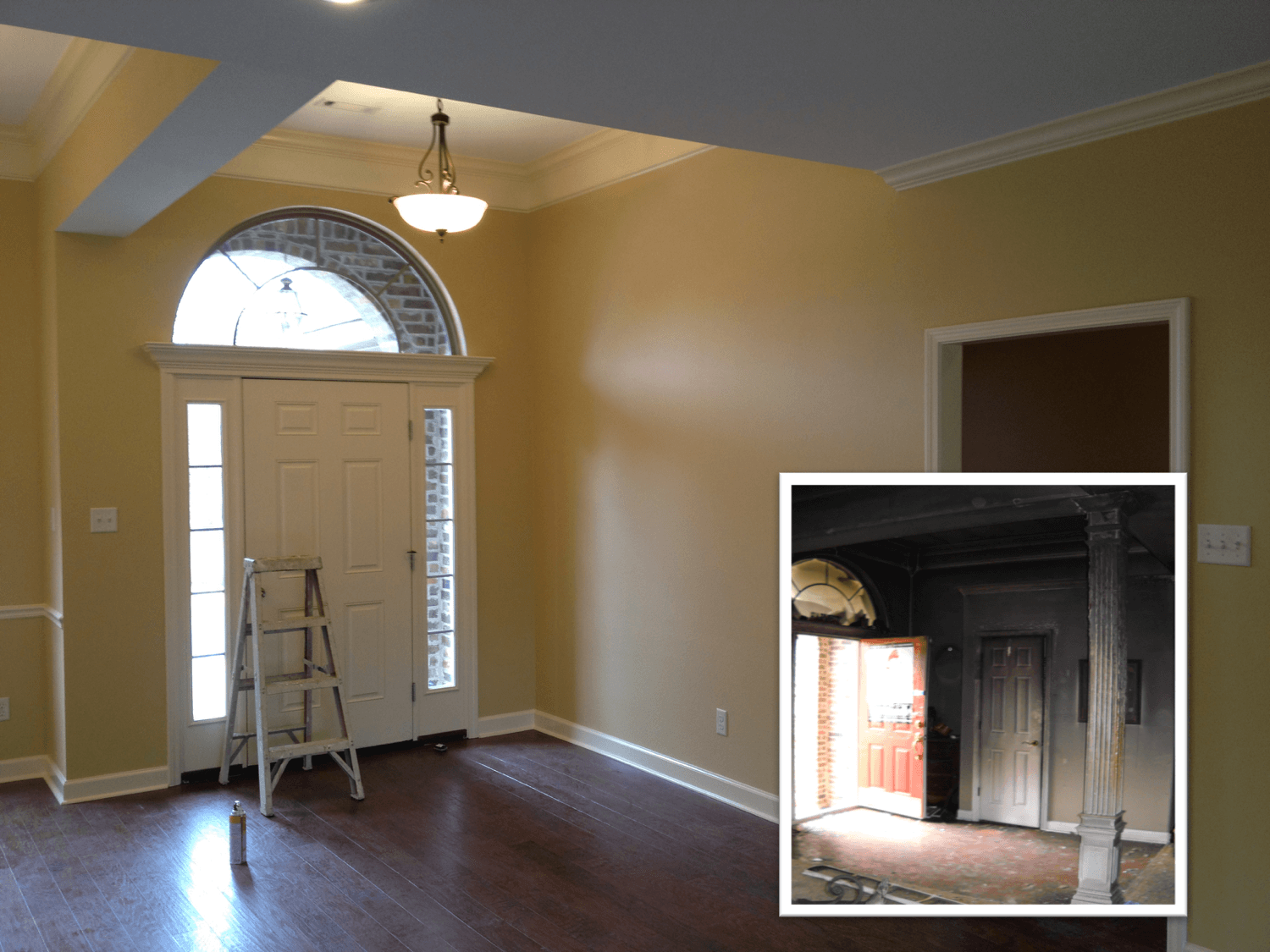 Before & After foyer fire damage