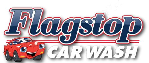 A logo for flagstop car wash with a red car on it