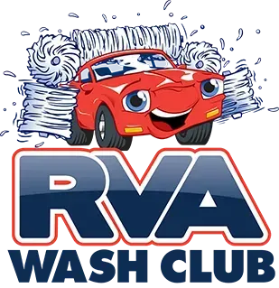 A logo for rva wash club with a red car