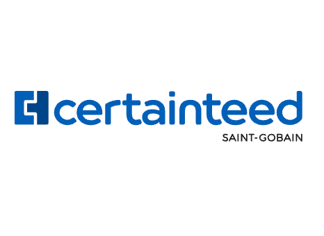 A blue and white logo for a company called certainteed saint-gobain.