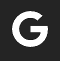 The letter g is white on a black background.