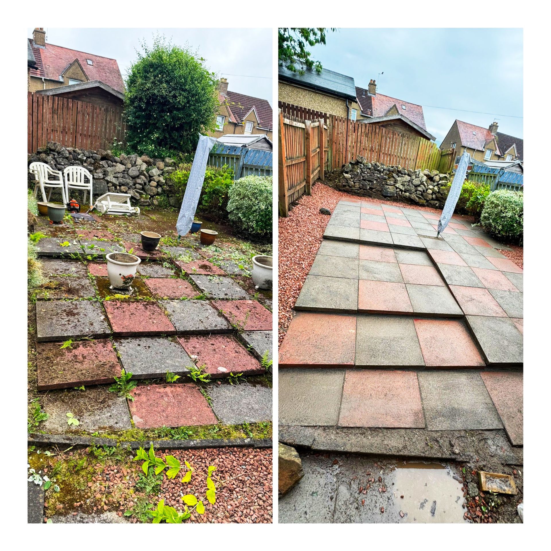 General clean-up, weeding and power washing of slabs