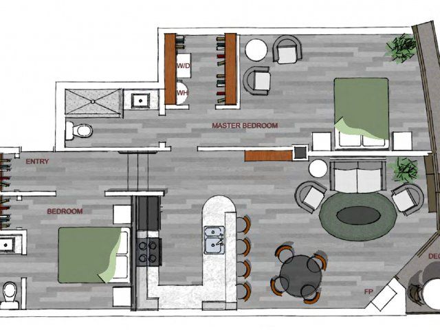 Smaller Two Bedroom 1.5 Bathroom floor plan