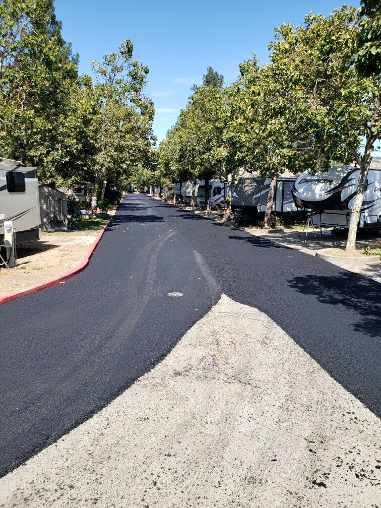 A row of rvs parked on the side of a road.