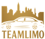 A logo for a company called teamlimo with a car in front of a city skyline