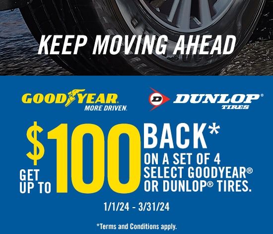 An ad for Goodyear and Dunlop tires – Bristol, ID - Sam’s Tire Service Inc