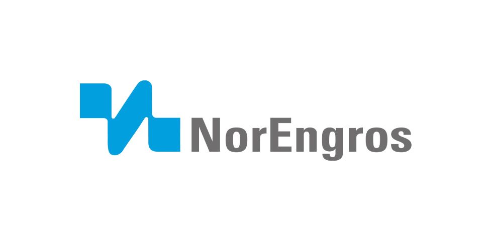NorEngros logo, med et blått bølgedesign og firmanavnet i grå tekst.