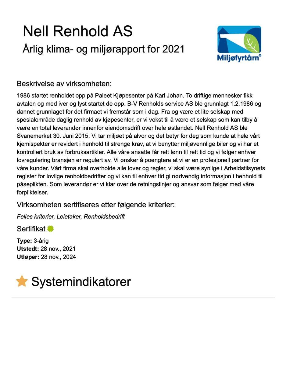 Annual report by Nell Reinhold AS for 2021, with text and a