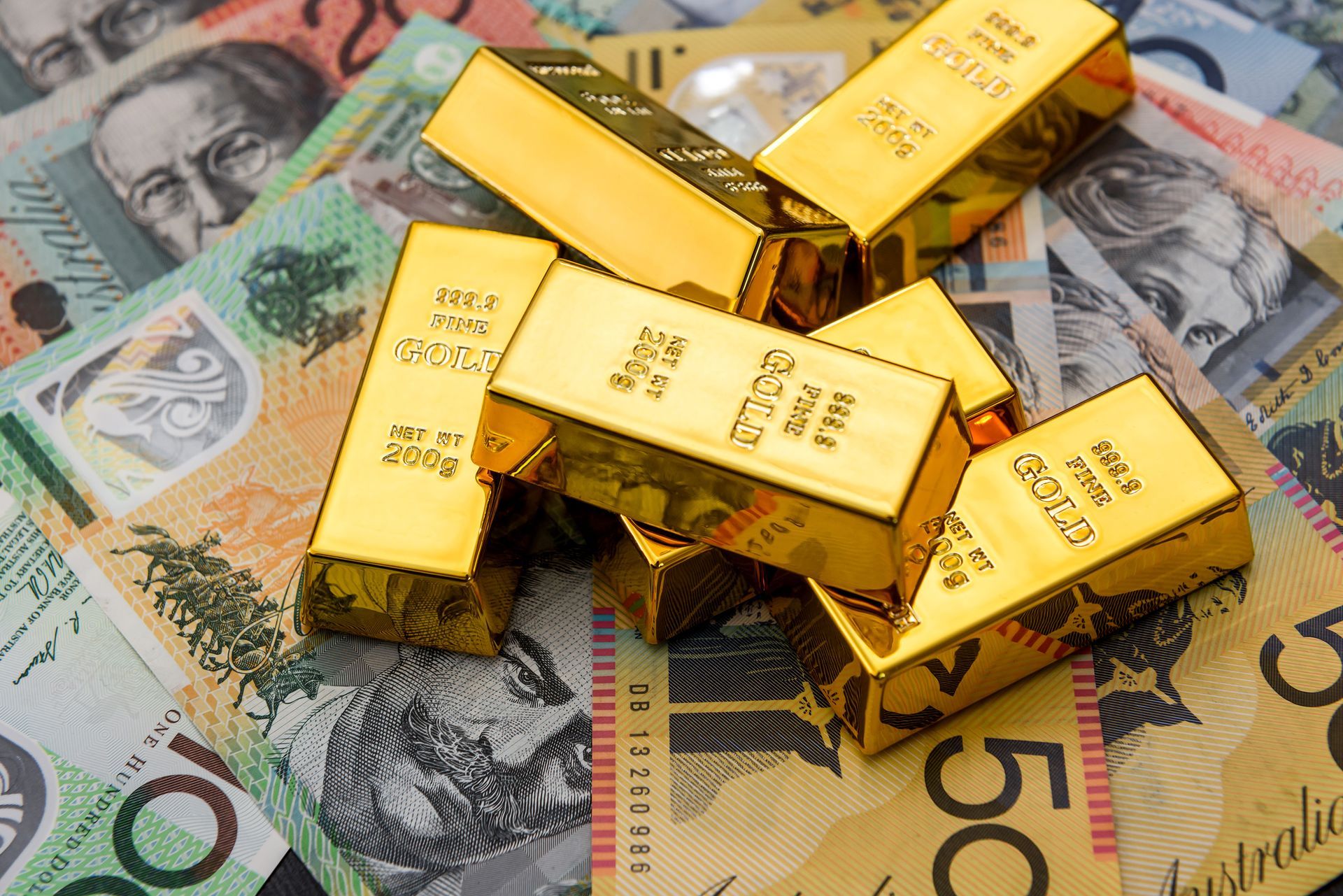 Gold Bullion at Colorful Australian Dollar Banknotes | Lake Macquarie, Nsw