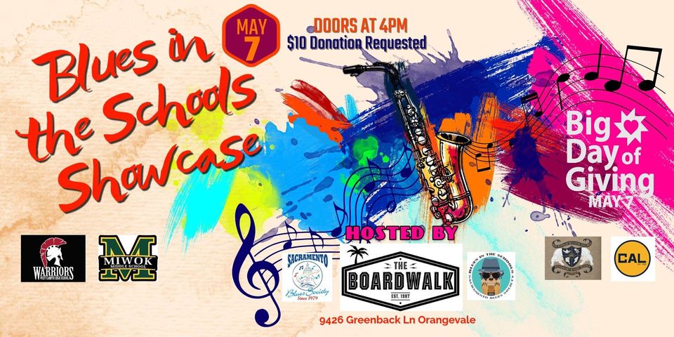 Blues on the Green concert poster with saxophone player and singer, Sacramento State, Apr. 17, 2025, 4–6 pm