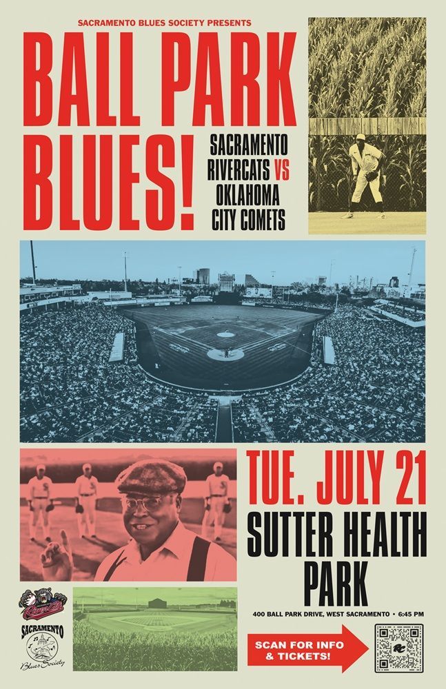 Blues on the Green concert poster with saxophone player and singer, Sacramento State, Apr. 17, 2025, 4–6 pm