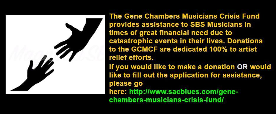 Black poster about The Gene Chamber Musicians Crisis Fund donating to GCCMF