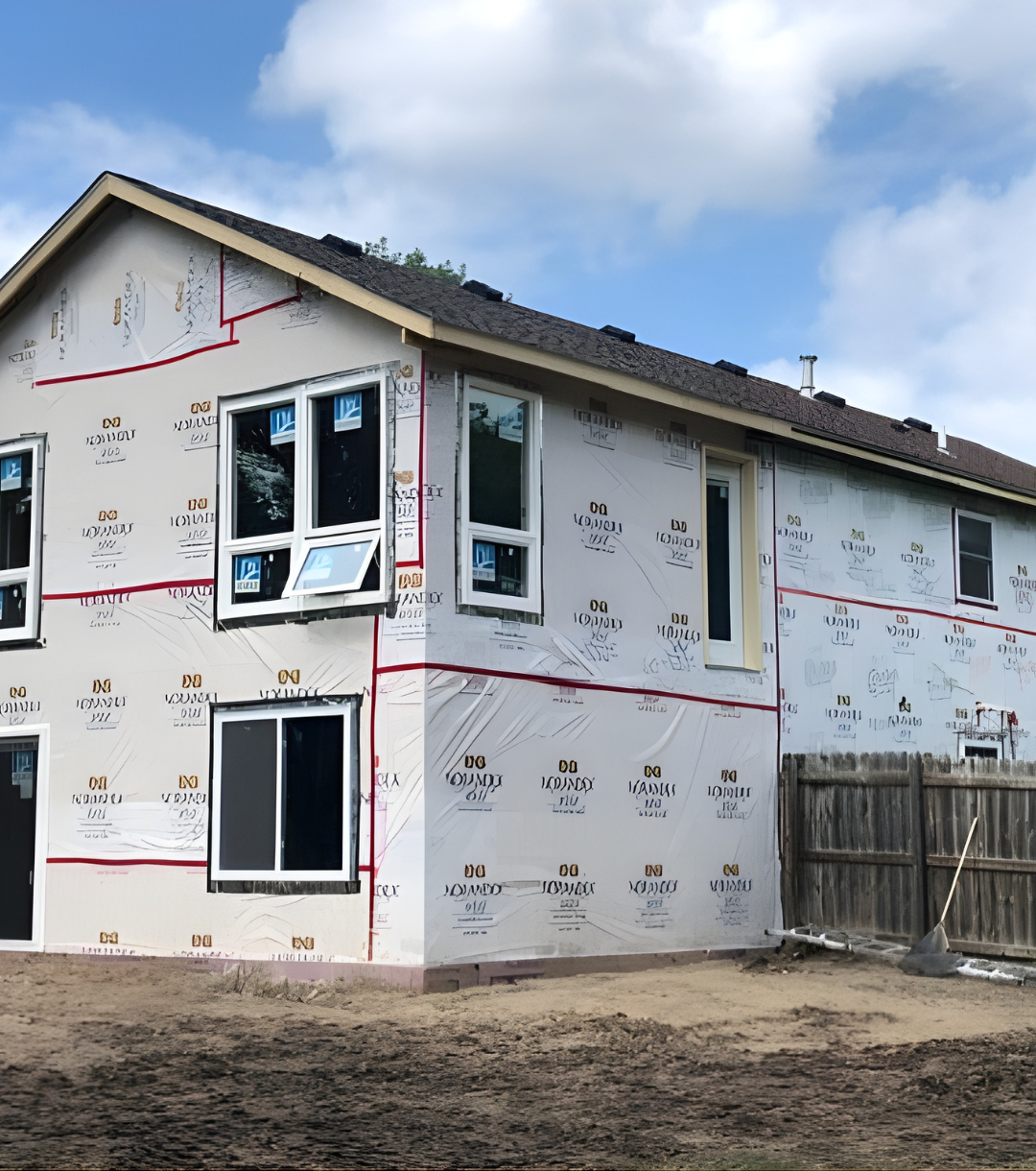 A wooden deck with chairs and a table under a pergola.
