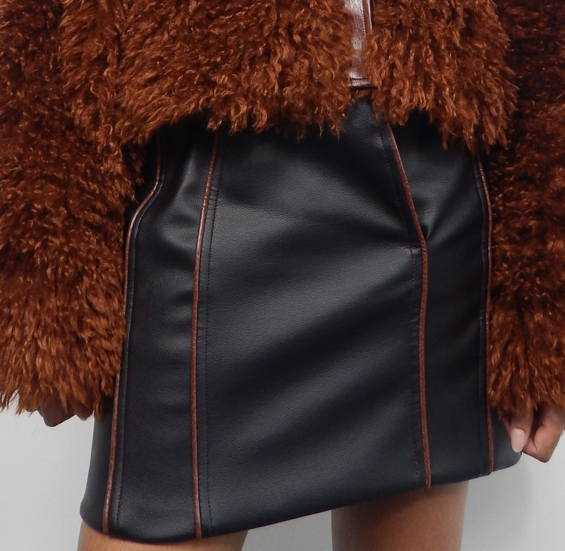 Piped Leatherette Mini Skirt