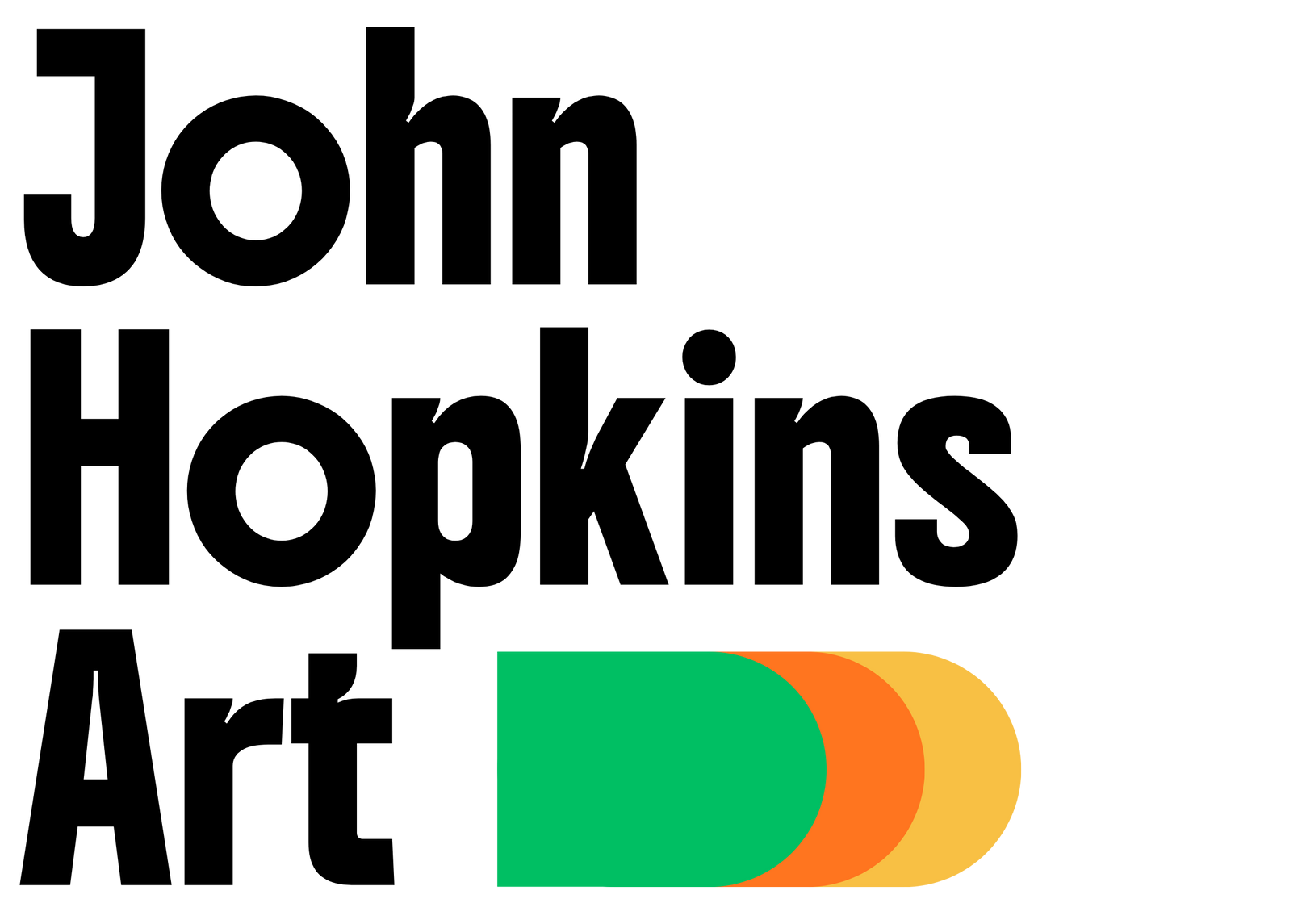 John Hopkins Art logo in black with green, orange, and yellow shapes