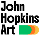 John Hopkins Art logo in black with green, orange, and yellow shapes