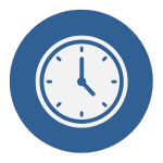 A clock icon in a blue circle on a white background.