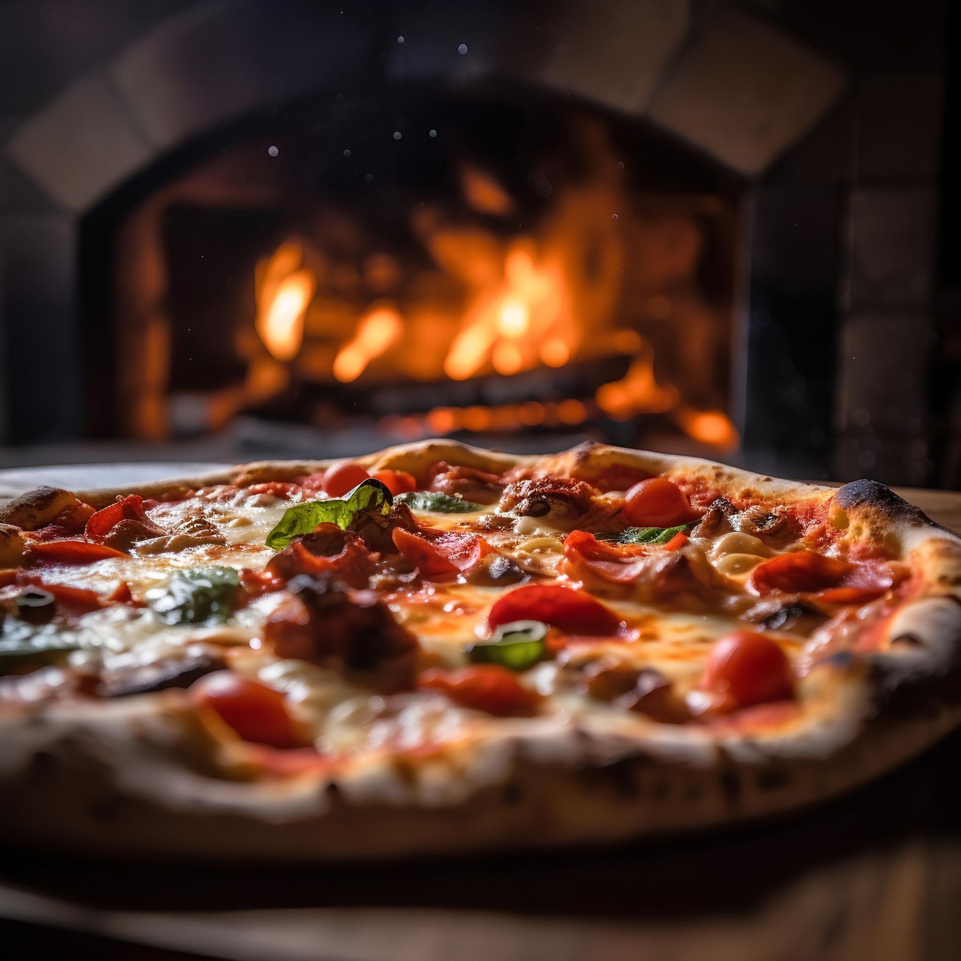 pizza nel forno a legna