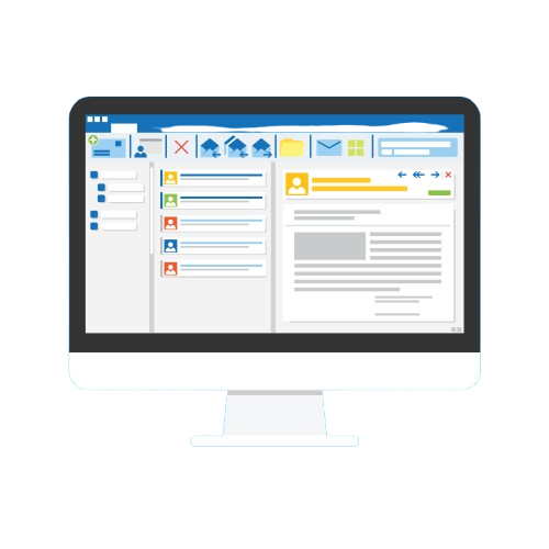 Computer screen displaying an email inbox interface with various email previews and a reading pane.